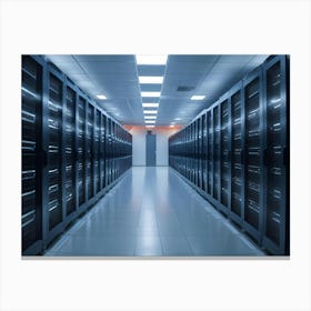 Interior Of A Modern Server Room With Rows Of Black Servers 1 Canvas Print