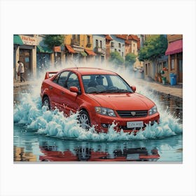 Car In Water Canvas Print