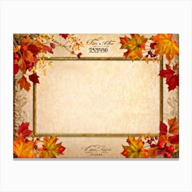 Autumn Themed Thanksgiving Frame Edges Adorned With Crimson Orange And Yellow Leaves Center Hold (2) Canvas Print