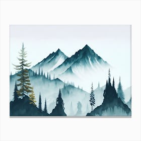 Mountain And Forest In Minimalist Watercolor Horizontal Composition 455 Canvas Print