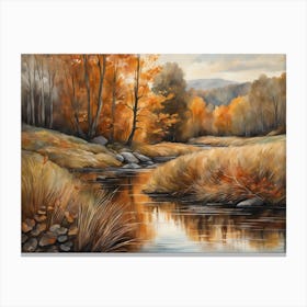 Autumn Pond Landscape Painting (88) Canvas Print