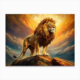 Majestic Lion Standing On A Rock Under A Dramatic Sky Canvas Print