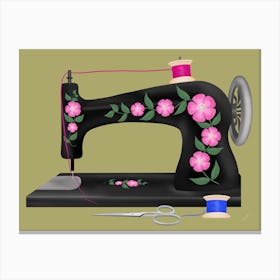 Vintage Floral Sewing Machine Canvas Print