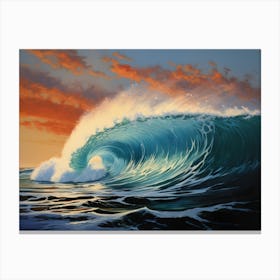 Painting of surfing Wave at Sunset Canvas Print