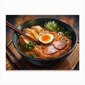 Ramen Noodles With Egg And Chicken Canvas Print