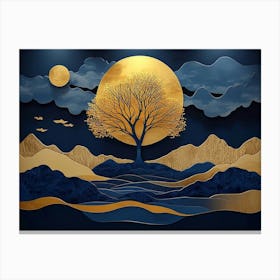 3d Modern Landscape Blue Canvas Print