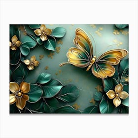 3d Art Abstract Floral Background With Green Flowers Canvas Print