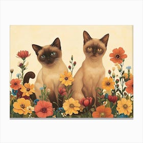 Floral Animal Illustration Cat 4 Canvas Print