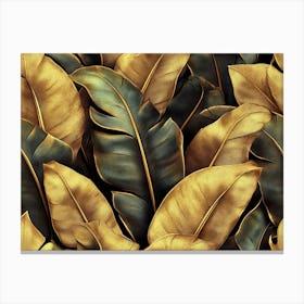 Tropical Seamless Pattern, Golden Grunge Banana Leaves, Palm in The Jungle Stampe su tela