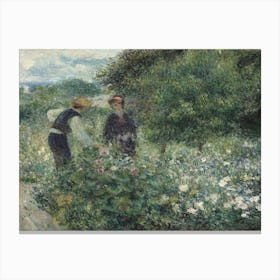 Two Women Picking Flowers Canvas Print