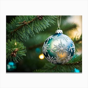 A Meticulously Detailed Geometrical Bauble Delicately Poised On The Thin Frost Dusted Branches Of (1) Canvas Print