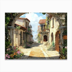 3d old Street Alleyway Painting Canvas Print