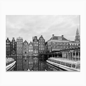 Black and White: Artistic Amsterdam Canal House Composition | The Netherlands Canvas Print