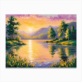 Sunset By The Lake Golden Reflections: A Sunset Serenade Canvas Print