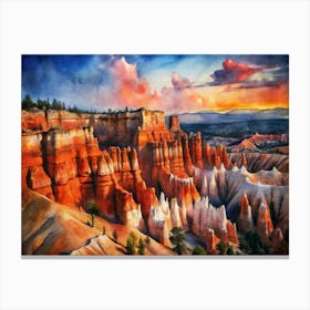 A Poster Of Bryce Canyon S Hoodoos With Dramatic R (1) Canvas Print