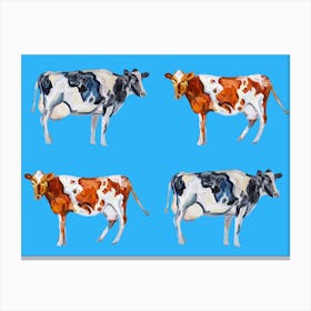 Cow Art On Blue Canvas Print
