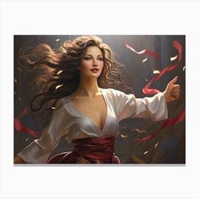 Romantic Woman With Long Hair Canvas Print