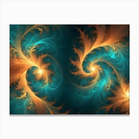 Abstract Image Featuring Intricate Swirling Patterns In Shades Of Teal, Gold, And White, Reminiscent Of Frost Or Delicate Foliage 2 Canvas Print