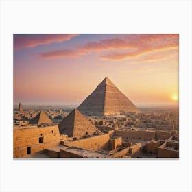 Sunrise Over The Pyramids Of Giza Canvas Print