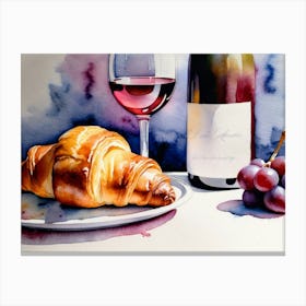 Croissant and Wine watercolor painting 9 Canvas Print