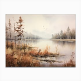 A Painting Of A Lake In Autumn 31 Canvas Print