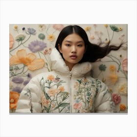 Asian Model In Floral Jacket Canvas Print