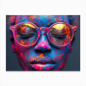 Psychedelic Portrait: Vibrant Expressions in Liquid Emulsion Colorful Girl With Glasses Canvas Print