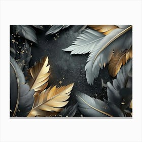 Gold And Black Feathers Canvas Print