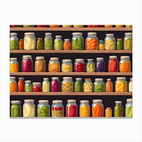 Shelves Of Preserved Vegetables Canvas Print