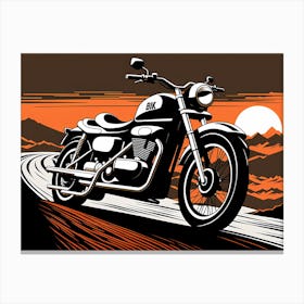 Motorcycle At Sunset, vintage bike, classic bike, vector art, Canvas Print