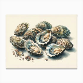 Natural Allure In Shell Form Oysters On The Half-Shell Beautiful Still Life Illustration Canvas Print