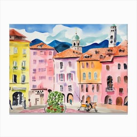 Bolzano Italy Cute Watercolour Illustration 4 Canvas Print