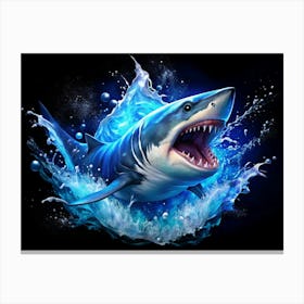 Great White Shark Jumping With Water Splash Canvas Print