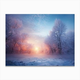 Winter Forest Embraced In Ethereal Colorful Mist Traces Of Vivid Hues Bleeding Through The Frosty T Canvas Print