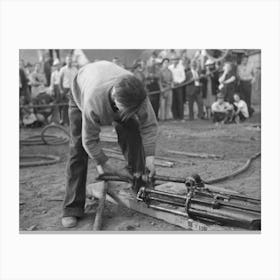 Untitled Photo, Possibly Related To Judges Inspecting Drill Which Will Be Used In Miners Power Drilling Contest Canvas Print