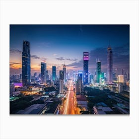 Bangkok Cityscape Set In The Distant Future Where Multiple High Tech Gadgets And Advanced Machinery (5) Canvas Print