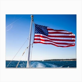 An American Flag Mid Billow Red And White Stripes Gleaming In The Wind Blue Star Field Sailing Ag (5) Canvas Print