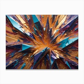 An Abstract 3d Render Of A Colorful, Crystalline Explosion Bursting Outwards In Sharp, Geometric Shards Canvas Print