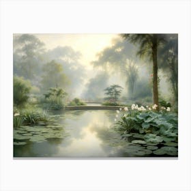 Misty Morning At The Botanical Garden 1 Canvas Print