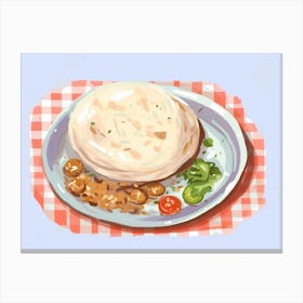 A Plate Of Shawarma, Top View Food Illustration, Landscape 1 Canvas Print