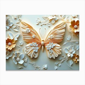 Beautiful 3d Butterfly With Flowers Canvas Print