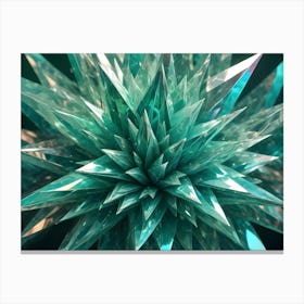 Abstract, 3d Design Of A Geometric Crystal, With Sharp Edges In Shades Of Green And A Reflective, Shiny Surface Canvas Print