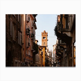 Church Steeple In A Copper Street Verona, Italy Colour Travel Street Photography Canvas Print