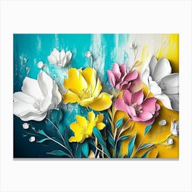 Flowers On A Blue Background Canvas Print