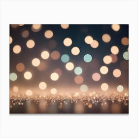 A Blurred Background Of Colorful Lights With A Golden Glitter Surface In The Foreground Canvas Print