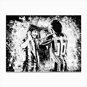 Ronaldinho With Lionel Messi Canvas Print