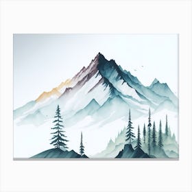 Mountain And Forest In Minimalist Watercolor Horizontal Composition 85 Canvas Print