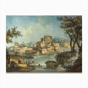 Buildings And Figures Near A River With Rapids, Michele Marieschi Canvas Print