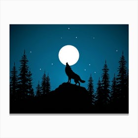 Illustration Of A Lone Wolf Howling Under A Full Moon In The Wilderness Of Wyoming Its Silhouette A (1) Canvas Print