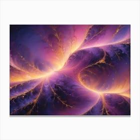 Abstract Image Of Swirling, Glowing Lines In Shades Of Purple And Gold, Resembling A Cosmic Nebula Or A Digital Energy Field Canvas Print